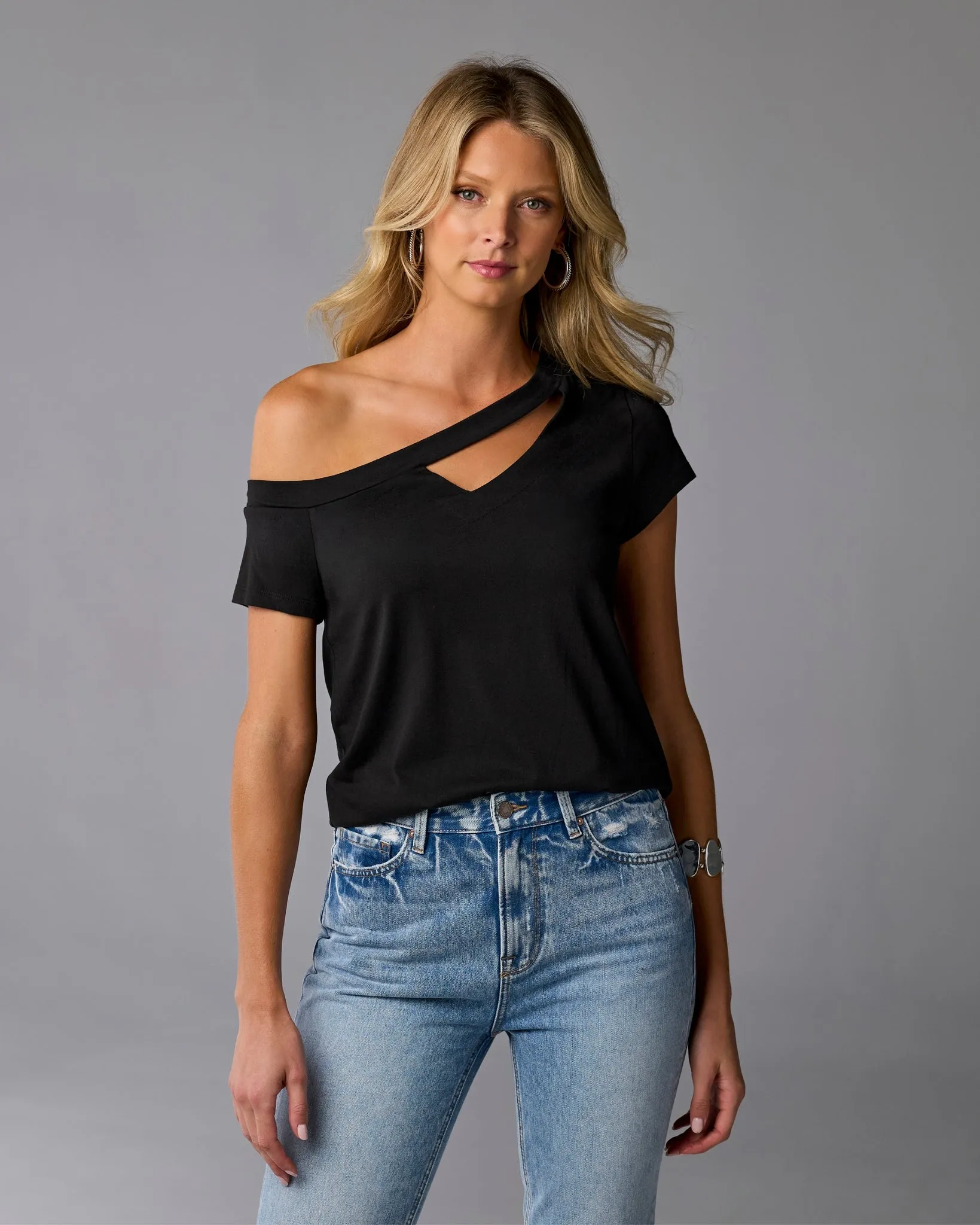 Slouchy Cut Out Knit Top Proper Black sold by Boston Proper