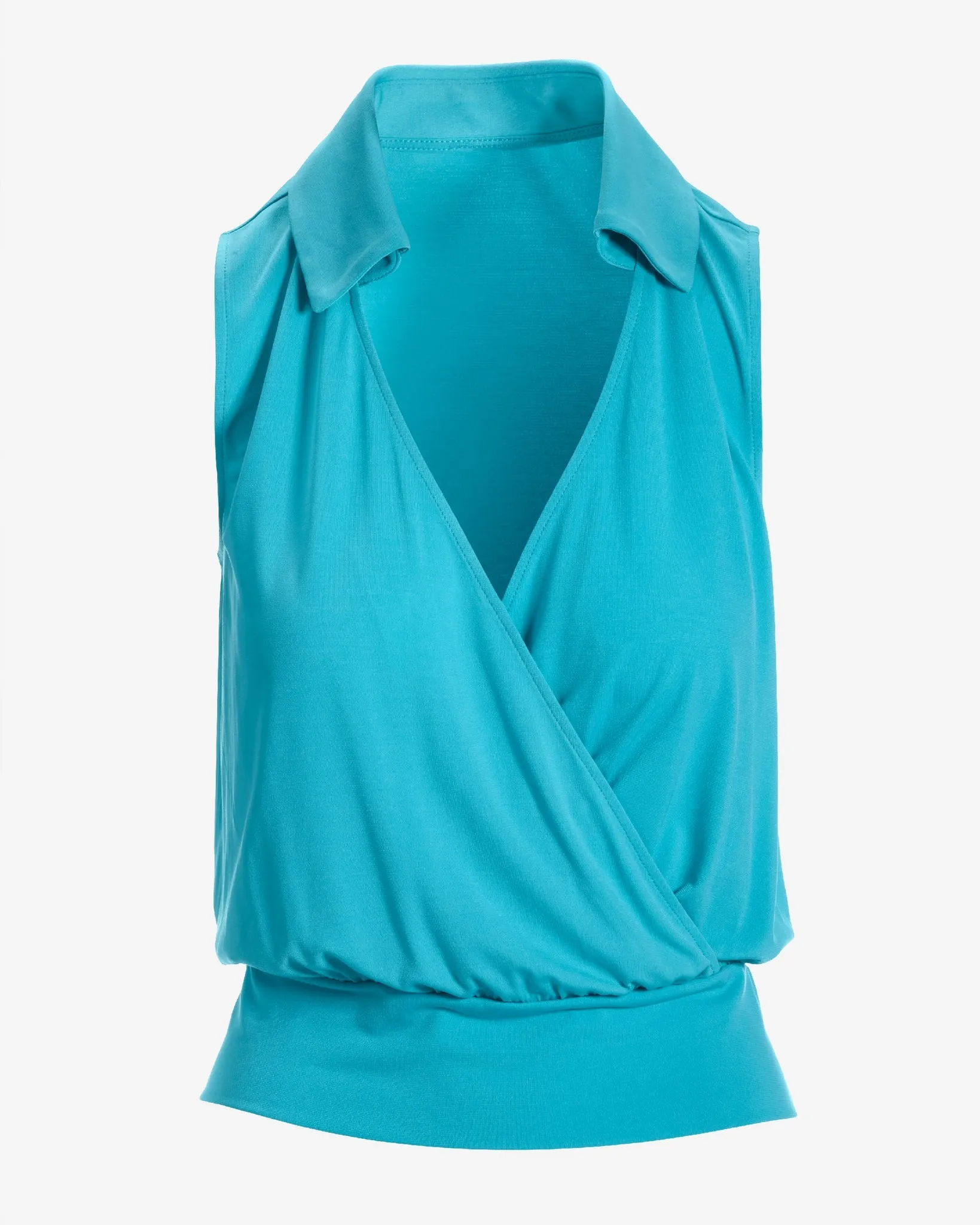 So Chic Collared Surplice Blouson Knit Top Blue Atoll sold by Boston Proper product image thumbnail 2