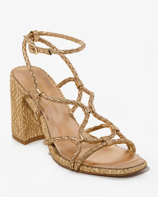 Braided Strappy Metallic Block Heel Brass sold by Boston Proper
