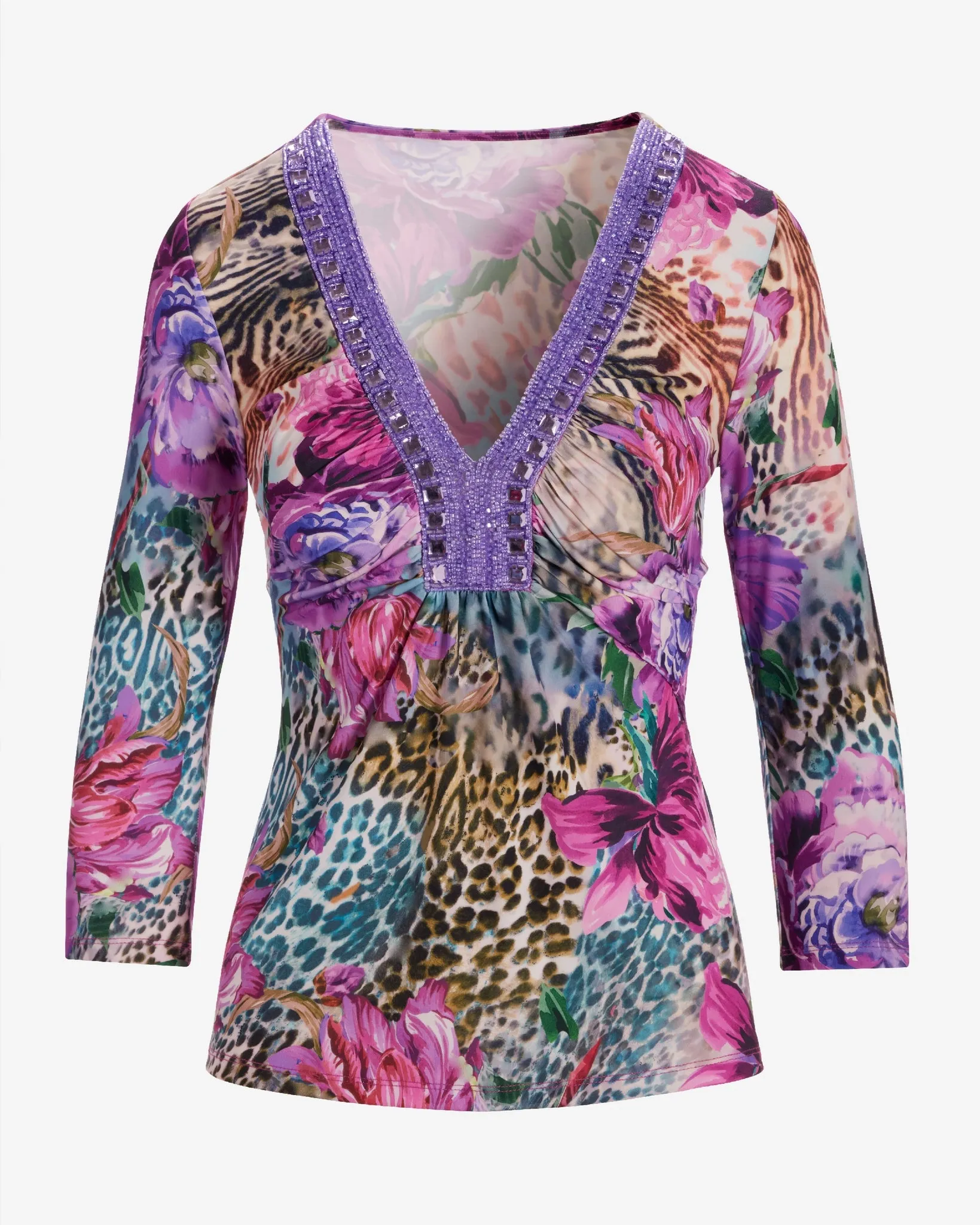So Chic Abstract Animal Print Embellished V-Neck Top Alexandra Animal sold by Boston Proper product image thumbnail 2