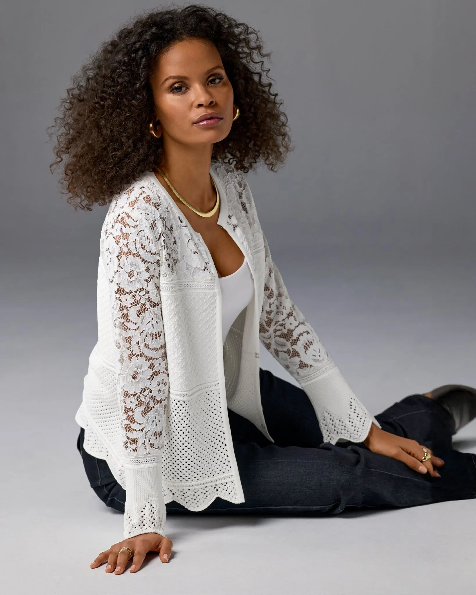 Lace Sweater Cardigan White sold by Boston Proper