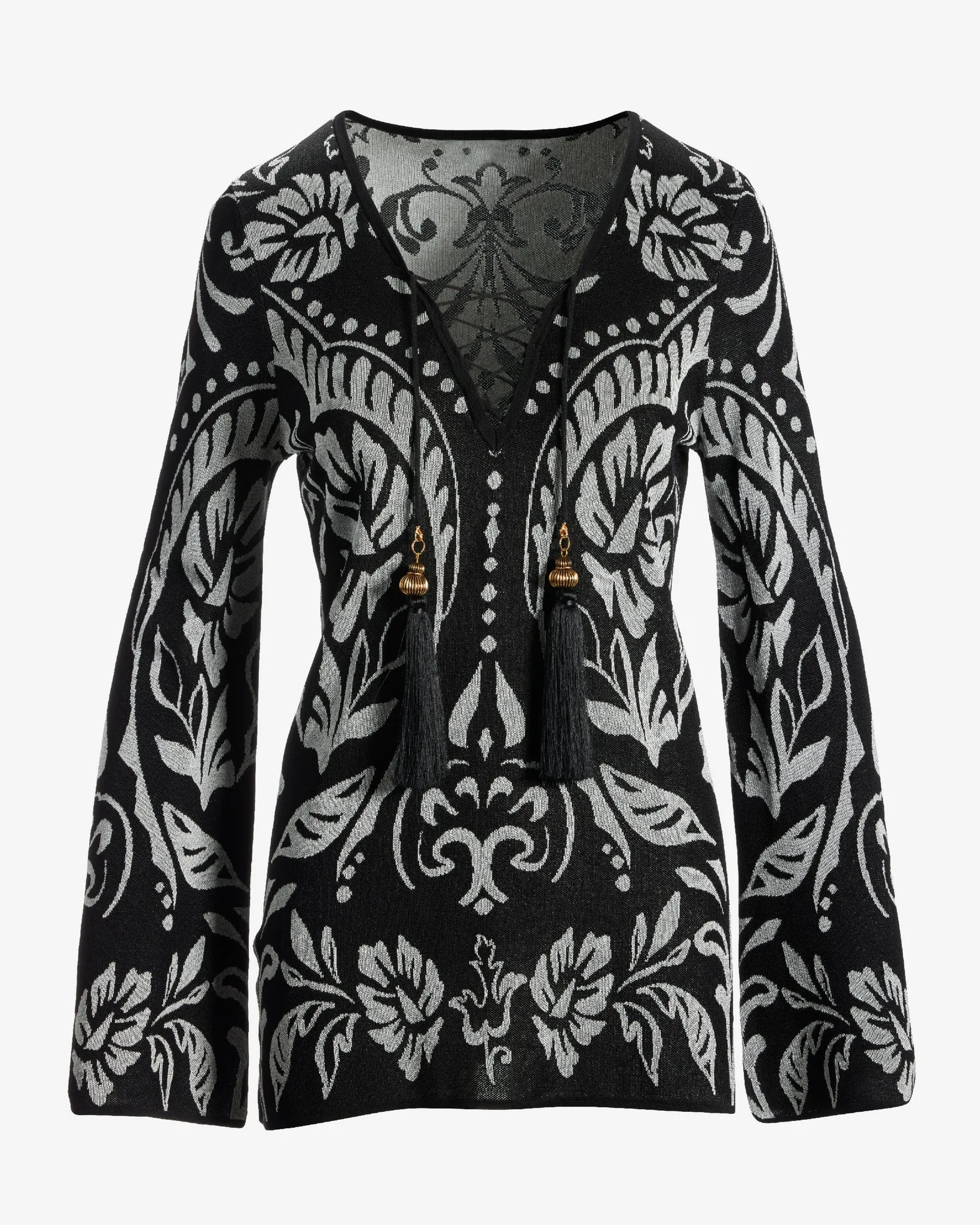 Abstract Lace Up Tunic Sweater Black/White sold by Boston Proper product image thumbnail 2