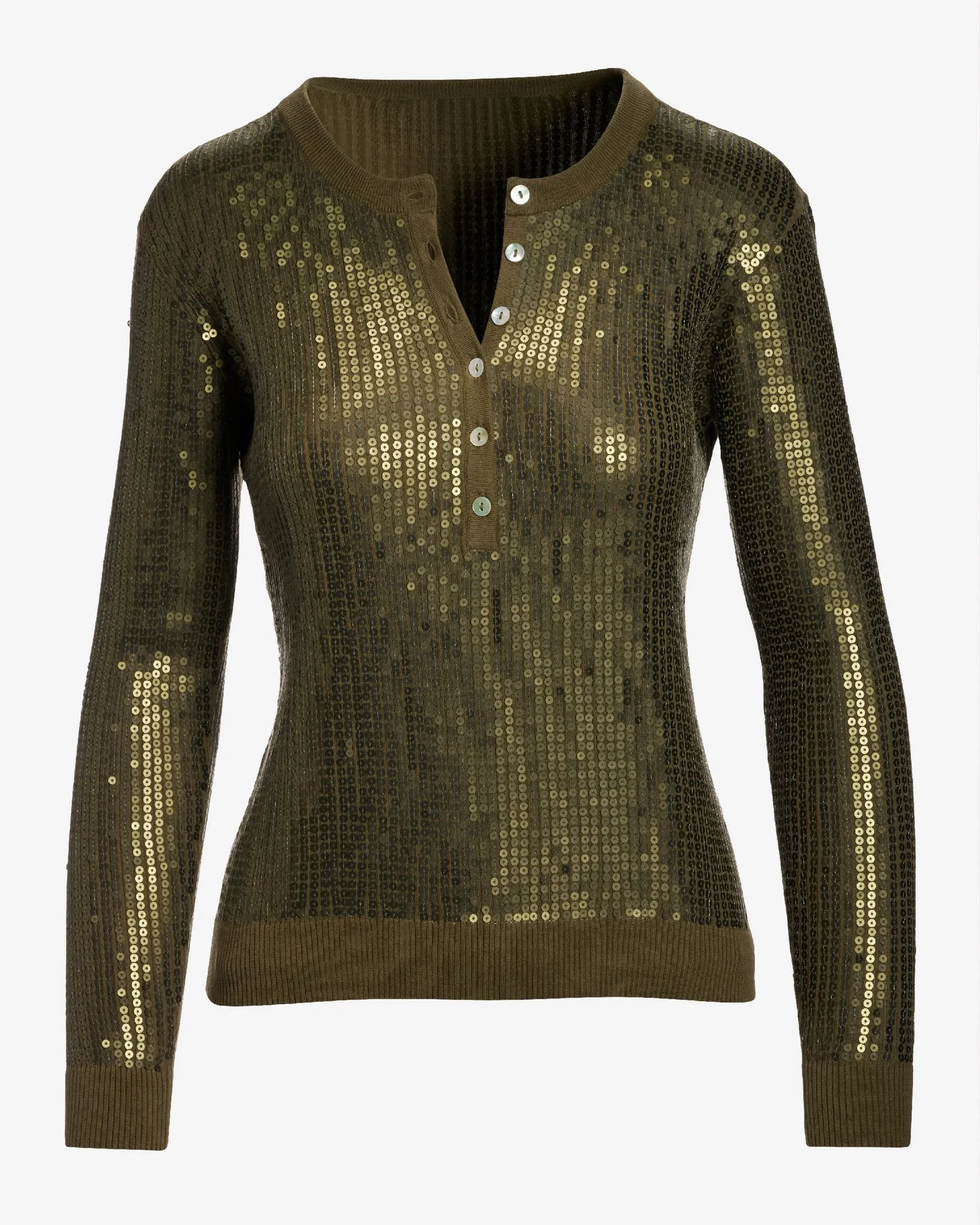 Henley Sequin Long Sleeve Sweater Olive Night sold by Boston Proper product image thumbnail 2