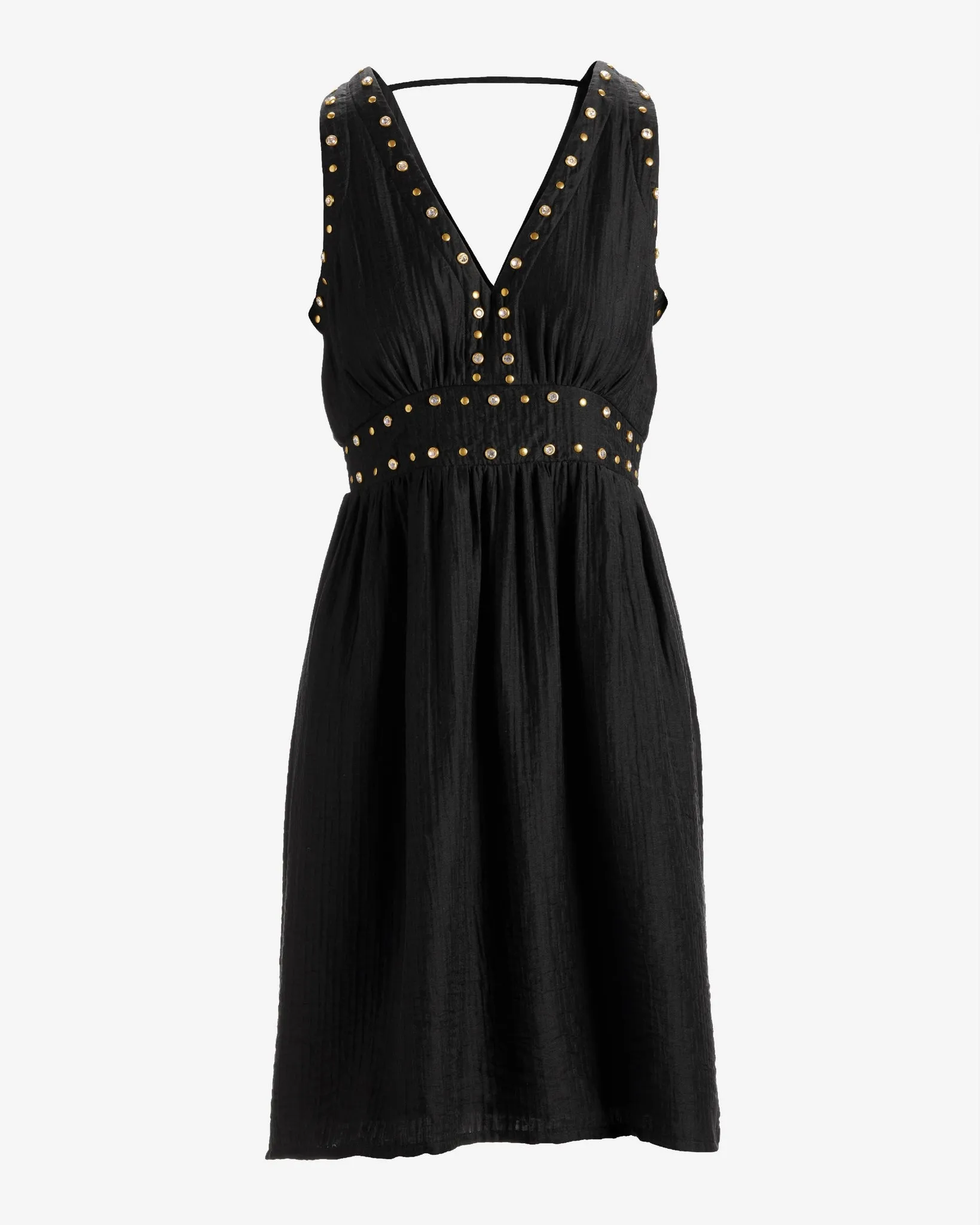 Grommet and Crystal Detail V Neck Fit And Flare Dress Black sold by Boston Proper product image thumbnail 2