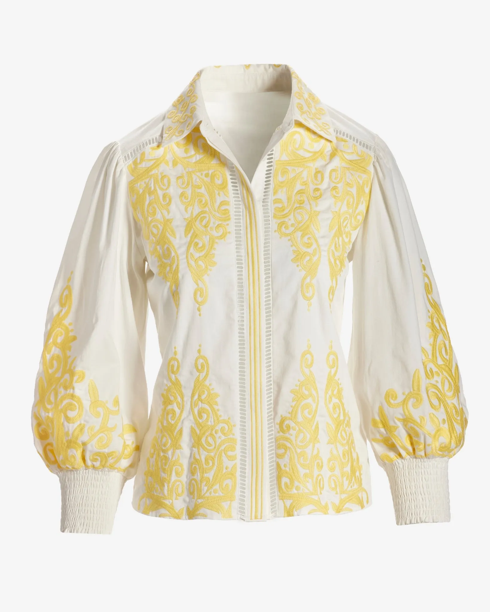 Hamptons Scroll Detail Button Up Shirt Lemon Drop sold by Boston Proper product image thumbnail 2