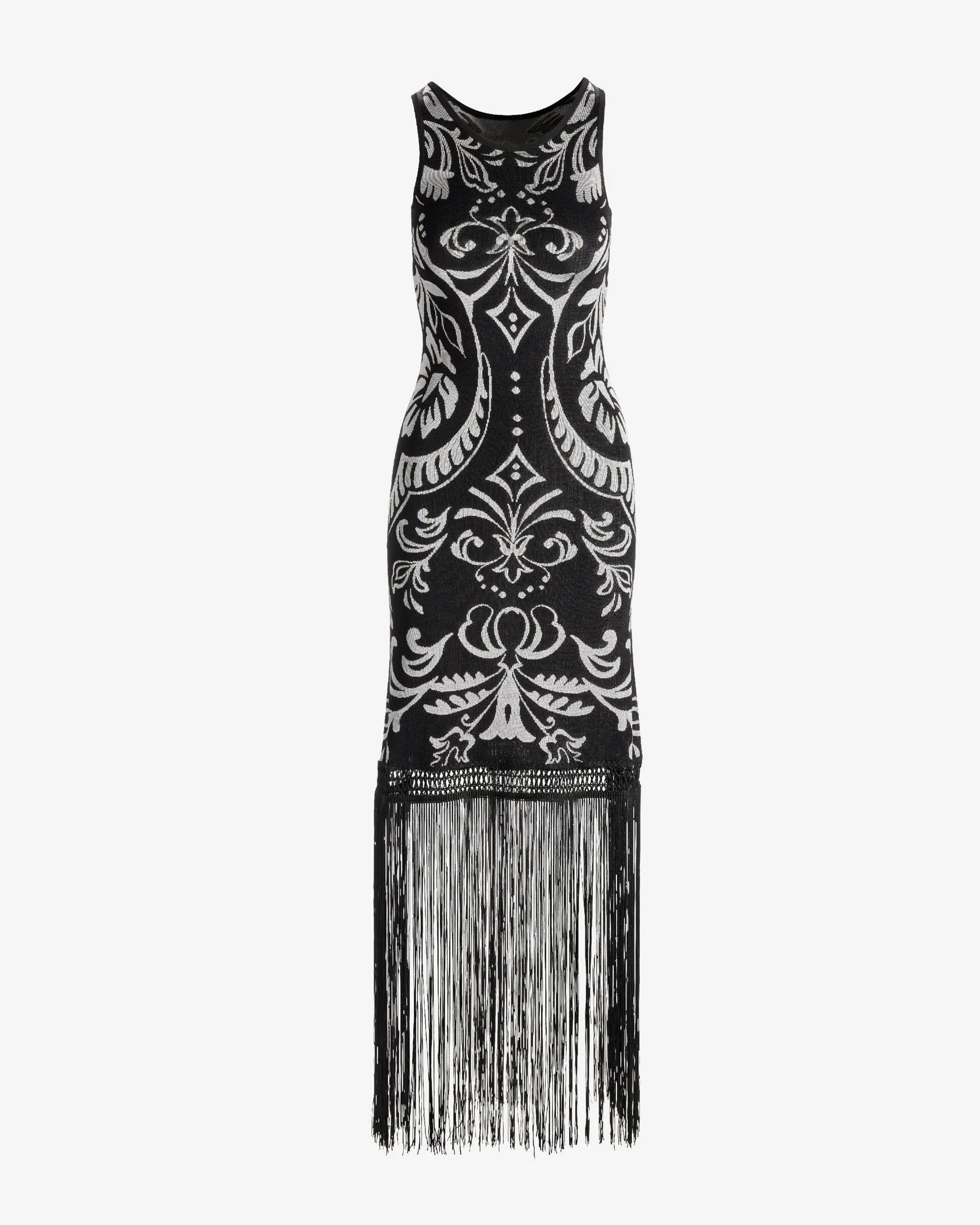 Malibu Intarsia Fringe Maxi Dress Black/White sold by Boston Proper product image thumbnail 2