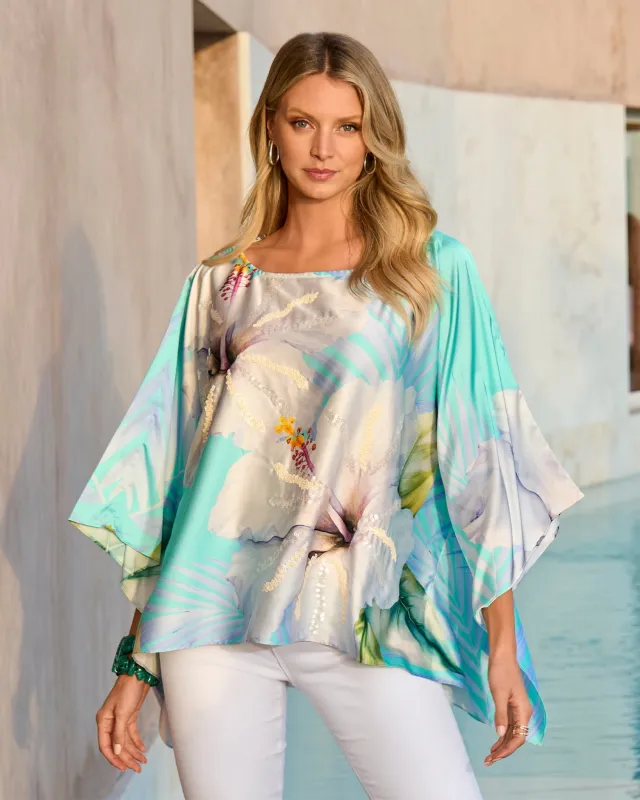 Print Charmeuse Poncho Exploded Hibiscus sold by Boston Proper