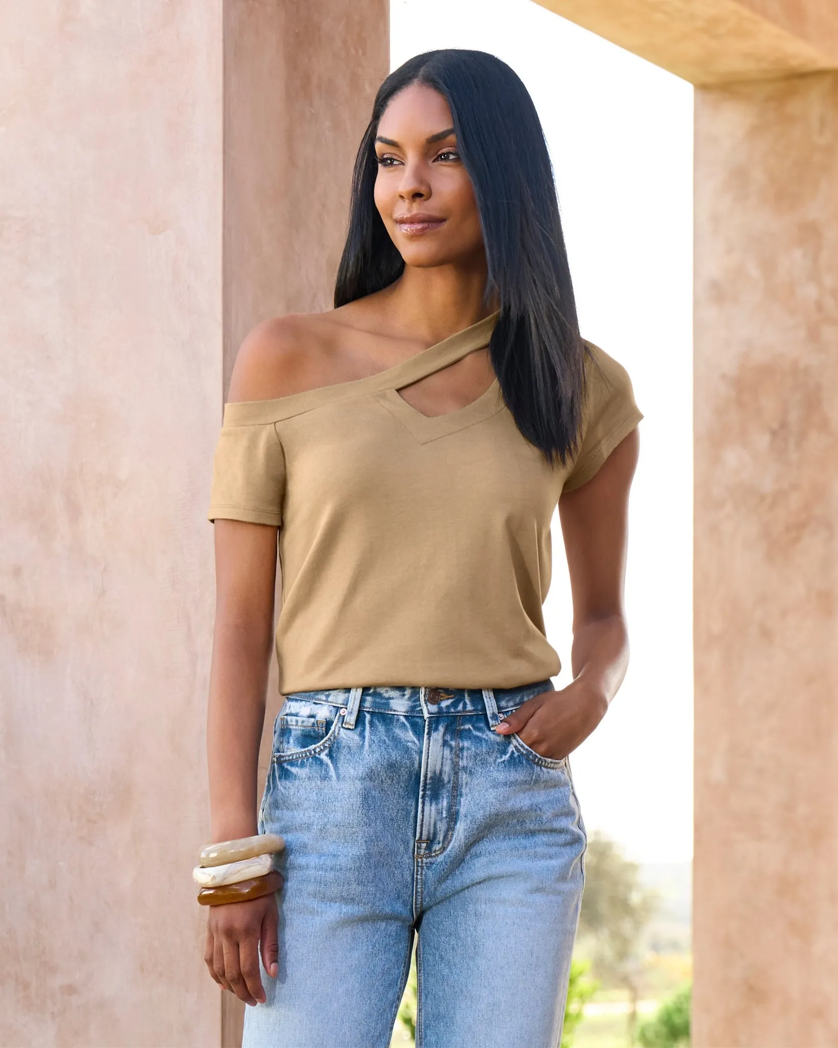 Slouchy Cut Out Knit Top Sesame sold by Boston Proper