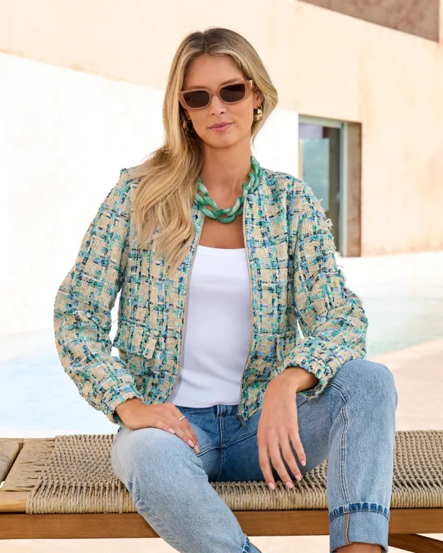 Tweed Bomber Jacket Tan Multi sold by Boston Proper