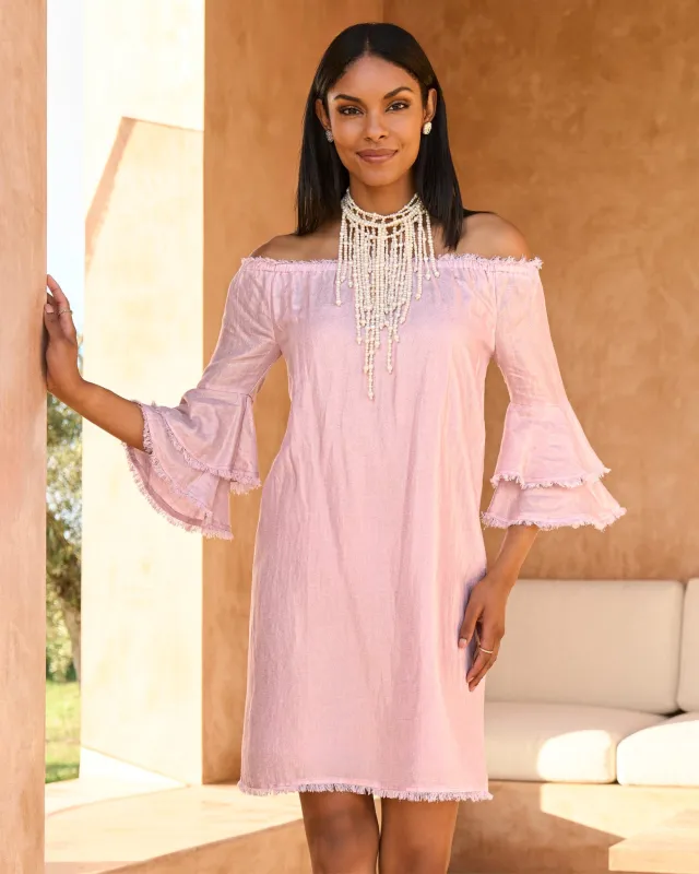 Linen Off The Shoulder Tiered Sleeve Shift Dress Roseate sold by Boston Proper