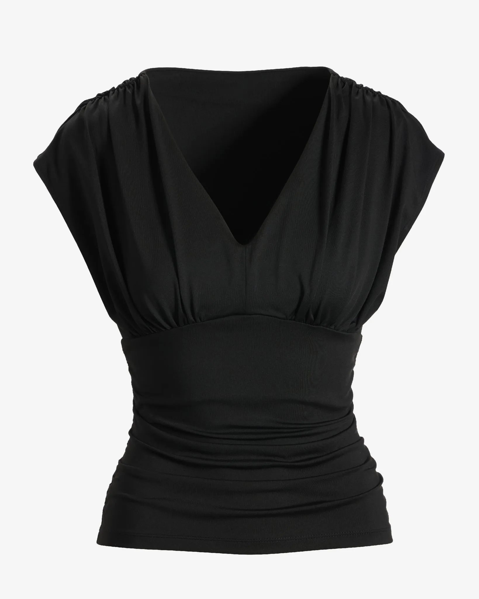 So Modern Ruched V Neck Knit Top Proper Black sold by Boston Proper product image thumbnail 2
