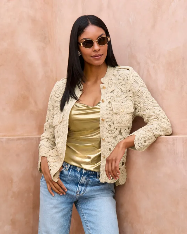 Crochet Three Quarter Sleeve Jacket Natural sold by Boston Proper