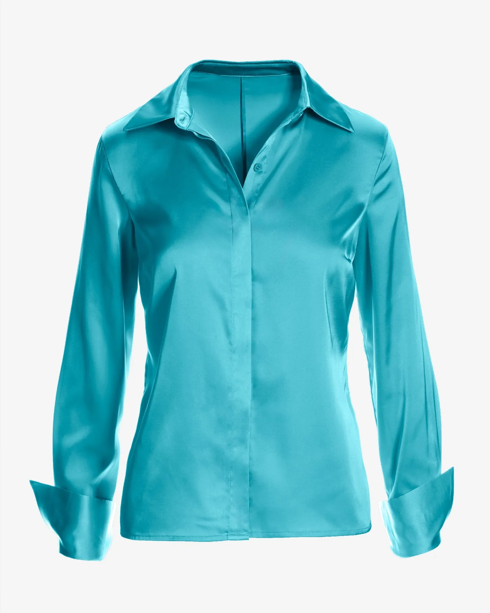 Sophia Button-Up Charmeuse Blouse Scuba Blue sold by Boston Proper product image thumbnail 2