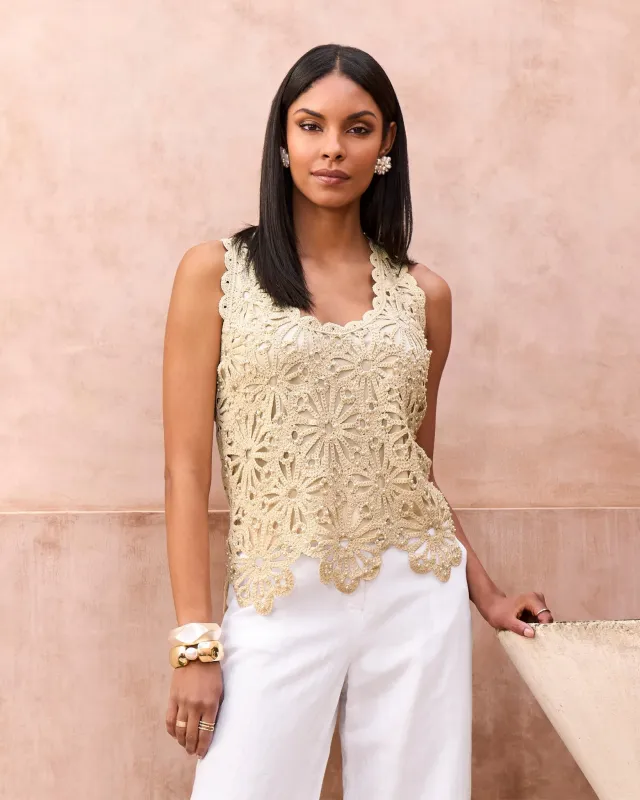 Crochet Pearl Embellished Sweater Tank Neutral sold by Boston Proper