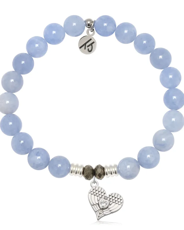 Sky Blue Jade Gemstone Bracelet with Angel Love Sterling Silver Charm sold by Boston Proper