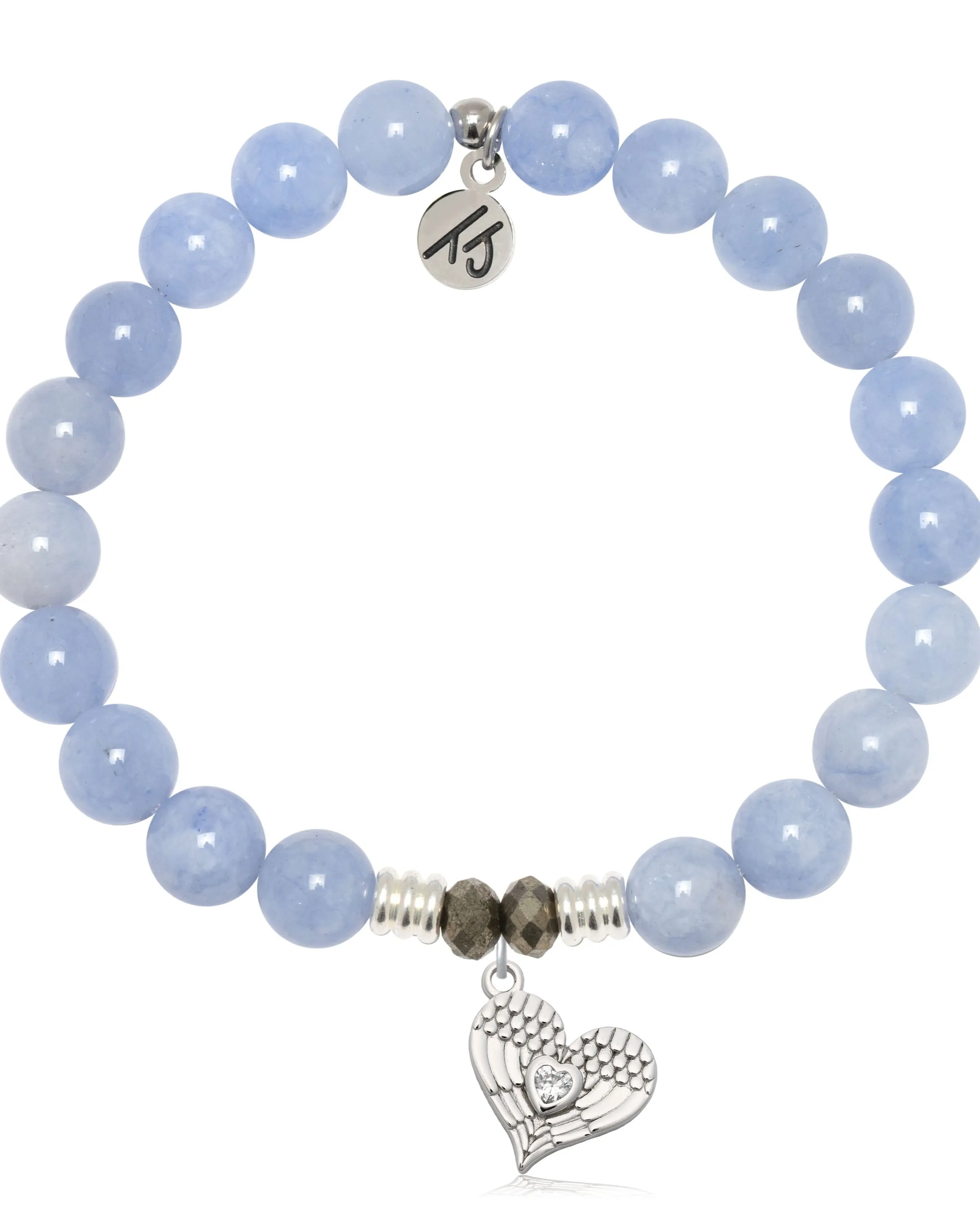 Sky Blue Jade Gemstone Bracelet with Angel Love Sterling Silver Charm sold by Boston Proper