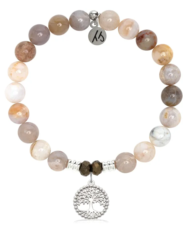 Australian Agate Gemstone Bracelet with Family Tree Sterling Silver Charm made by Boston Proper