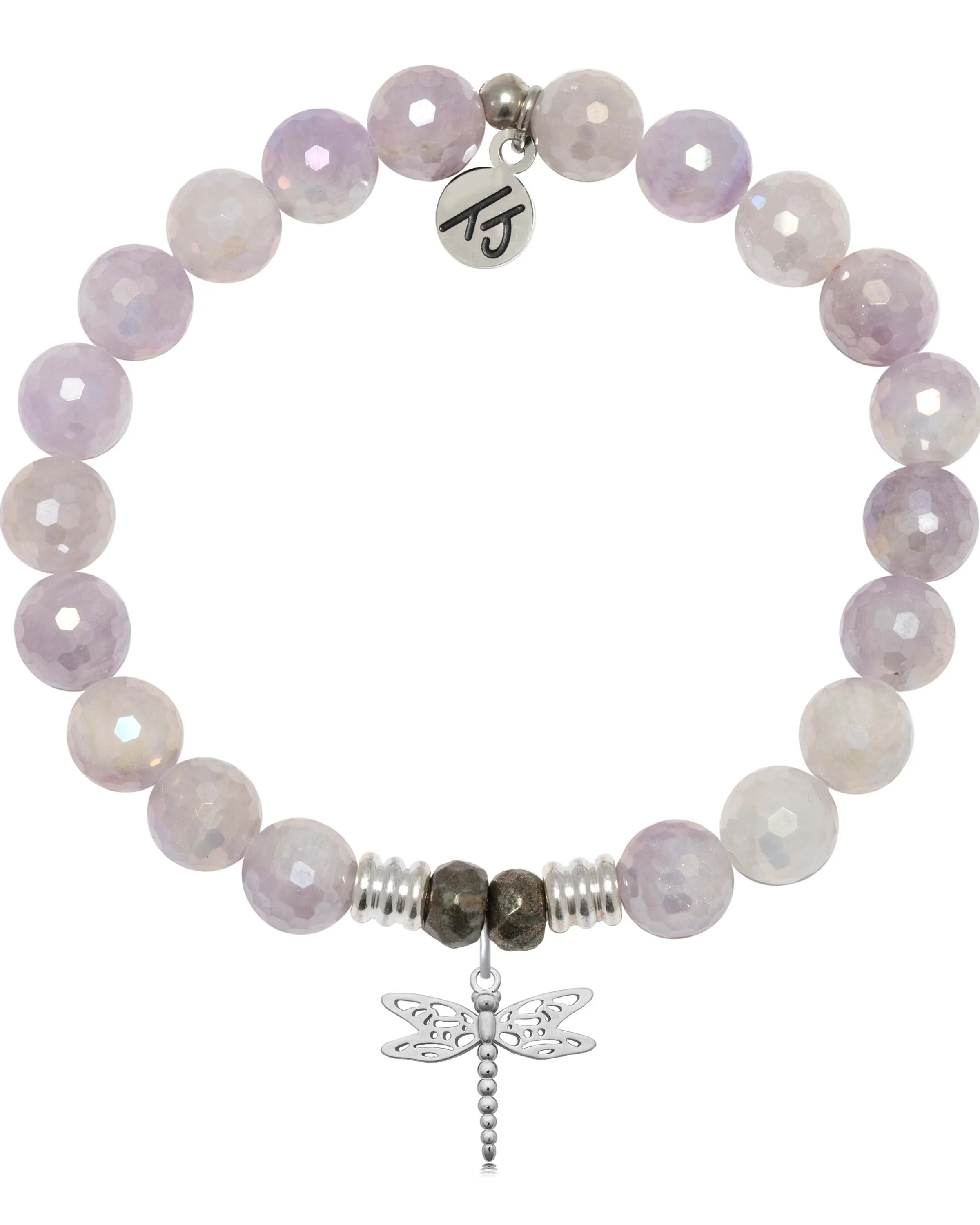 Mauve Jade Gemstone Bracelet with Dragonfly Sterling Silver Charm sold by Boston Proper