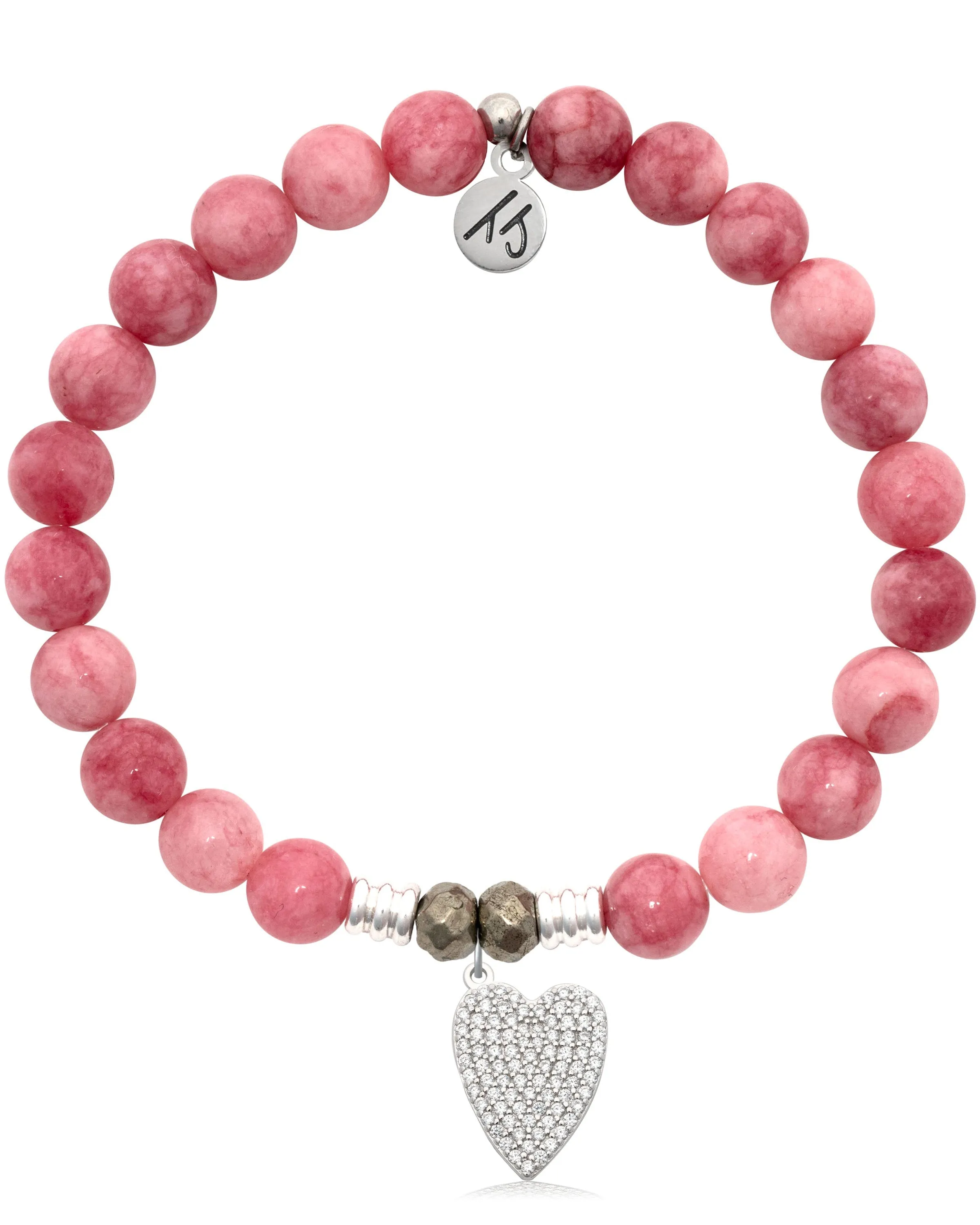 Pink Jade Gemstone Bracelet with You are Loved Sterling Silver Charm sold by Boston Proper