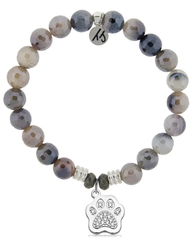 Storm Agate Gemstone Bracelet with Paw CZ Sterling Silver Charm sold by Boston Proper