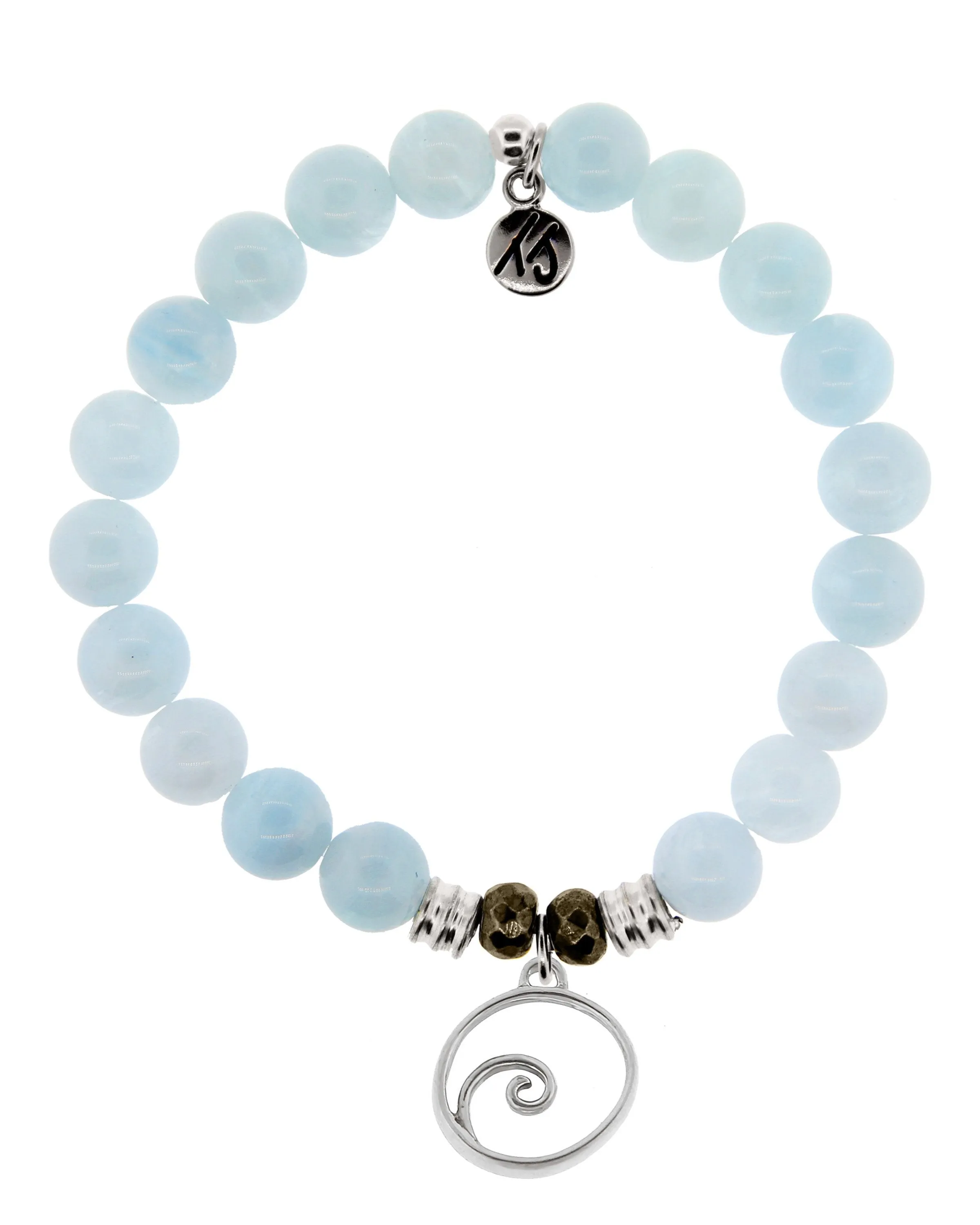 Blue Aquamarine Gemstone Bracelet with Wave Sterling Silver Charm sold by Boston Proper