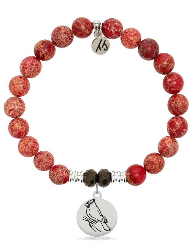 Red Jasper Stone Bracelet with Cardinal Sterling Silver Charm sold by Boston Proper