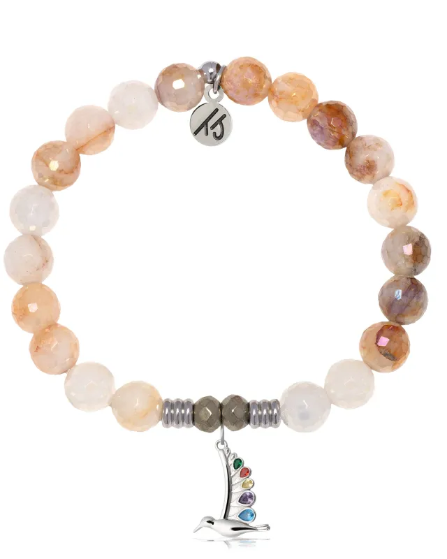 Sunset Quartz Gemstone Bracelet with Hummingbird Sterling Silver Charm sold by Boston Proper