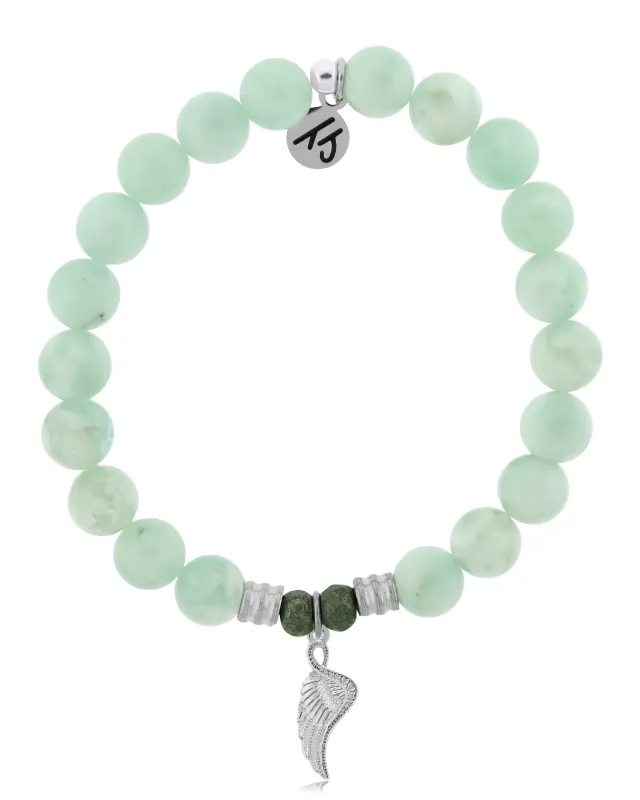 Green Angelite Gemstone Bracelet with Angel Blessings Sterling Silver Charm sold by Boston Proper