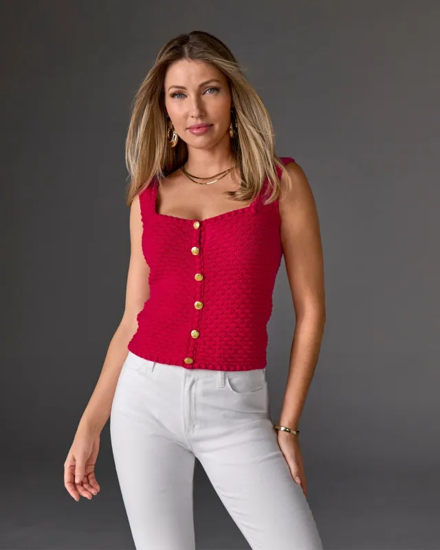 Button Detail Sweater Tank True Red sold by Boston Proper