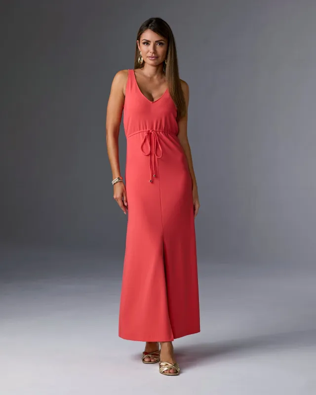 Beyond Travel Sleeveless Drawstring Maxi Dress Cayenne sold by Boston Proper