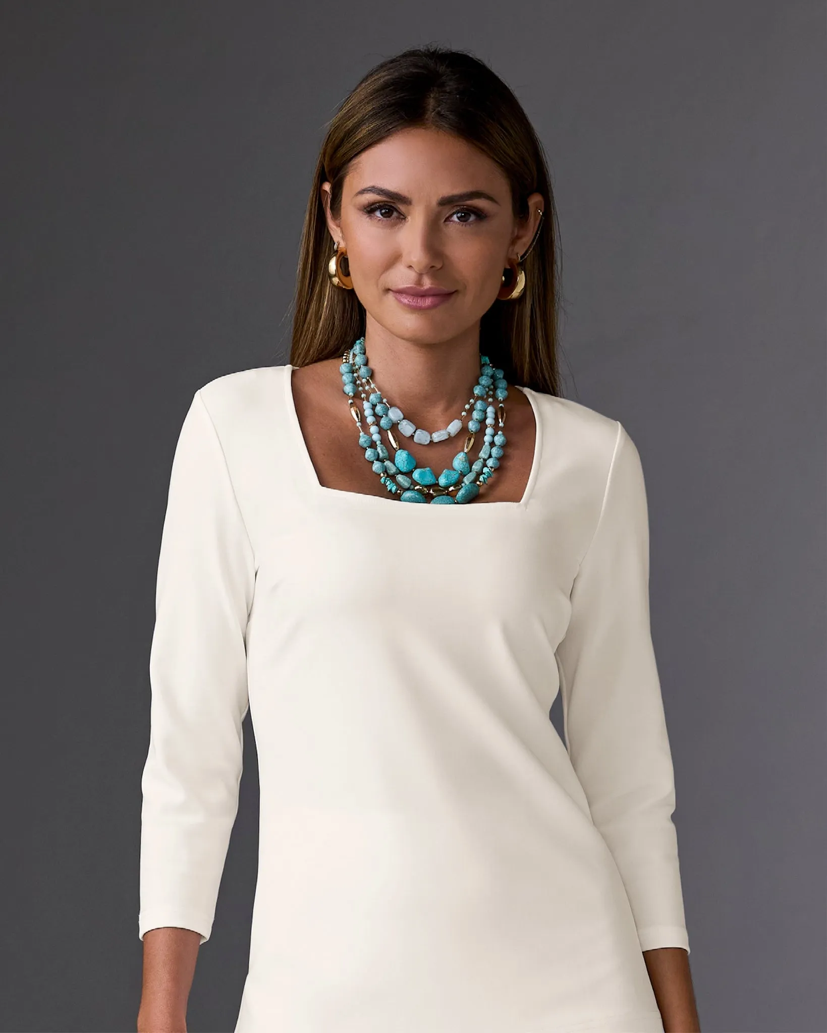 Turquoise and Gold Bead Layered Necklace Turquoise/Gold sold by Boston Proper product image thumbnail 2