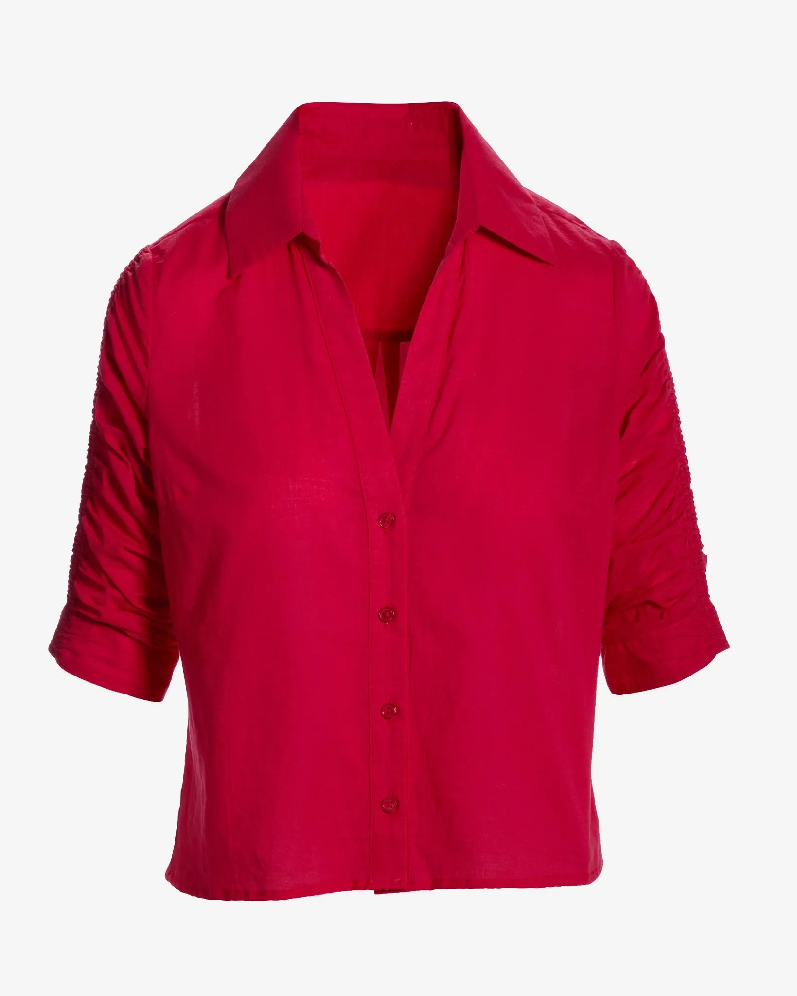 Ruched Sleeve Button Up Shirt True Red sold by Boston Proper product image thumbnail 2