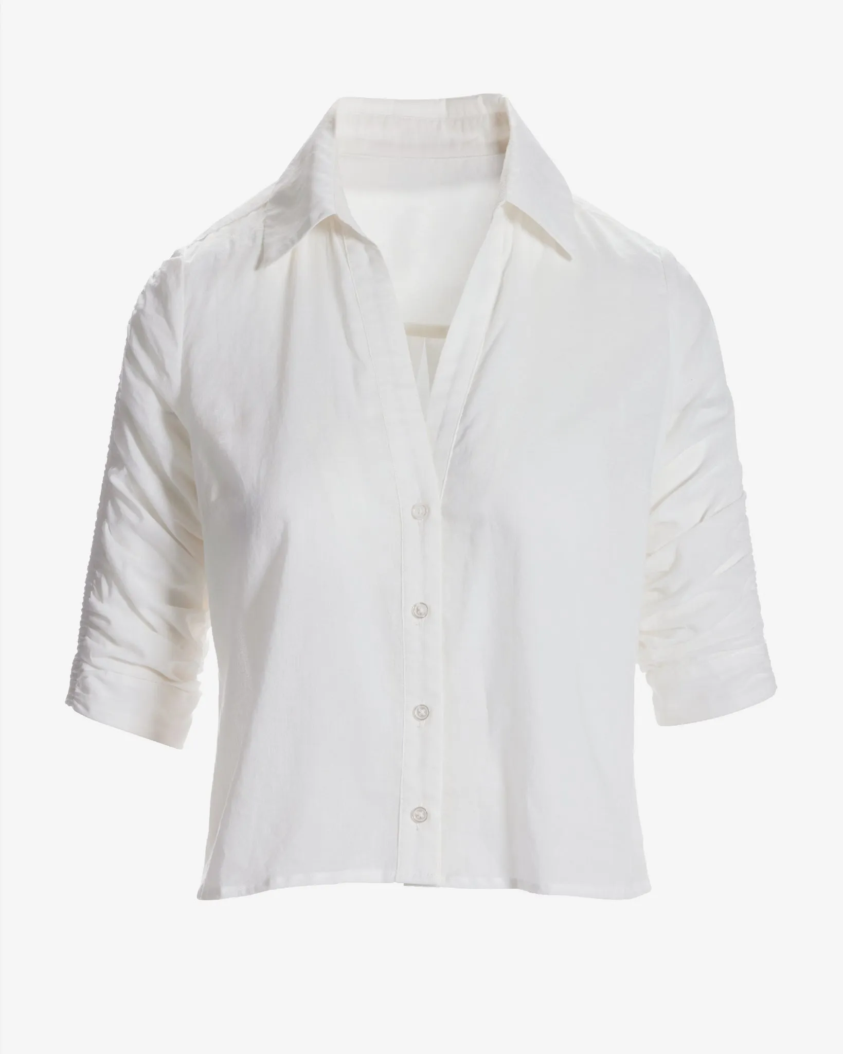 Ruched Sleeve Button Up Shirt White sold by Boston Proper product image thumbnail 2