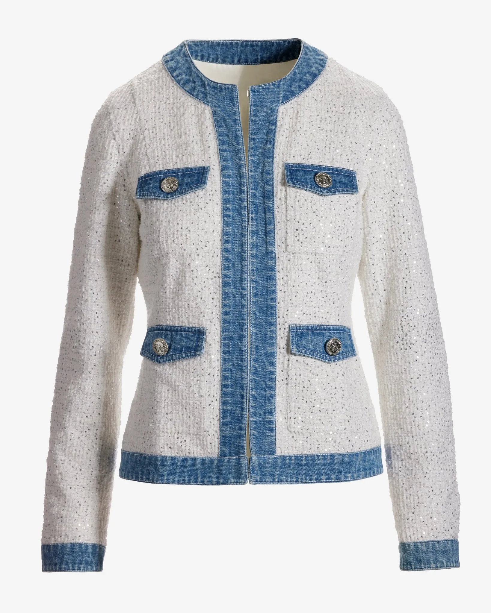 Shimmer Tweed Denim Trim Jacket Off White sold by Boston Proper product image thumbnail 2