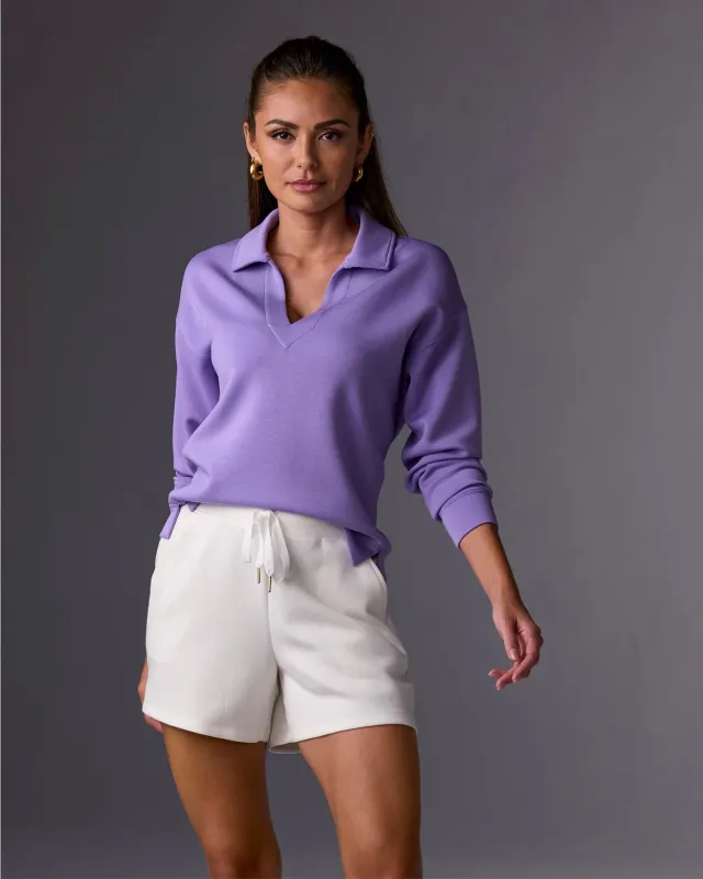 Luxe Lounge Collared Long Sleeve Sweatshirt Bougainvillea made by Boston Proper