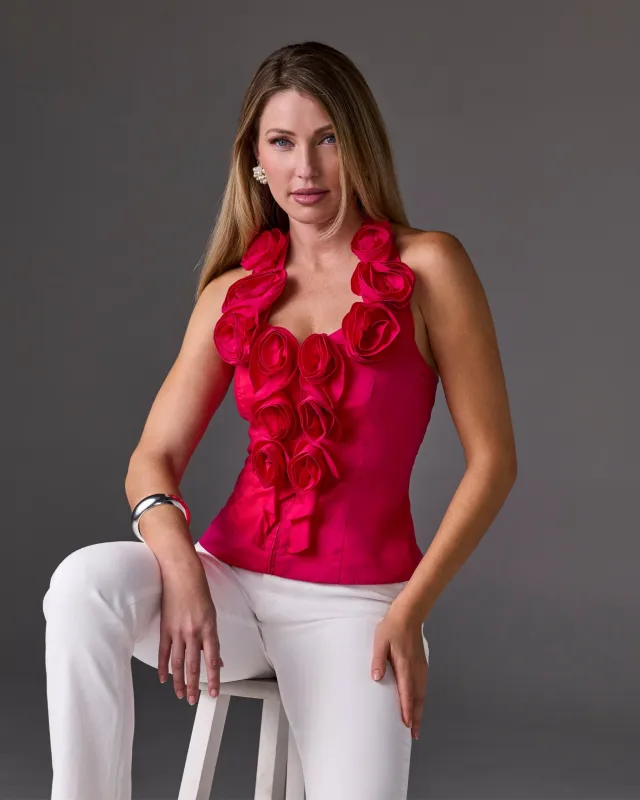 Rosette Poplin Halter Top True Red sold by Boston Proper