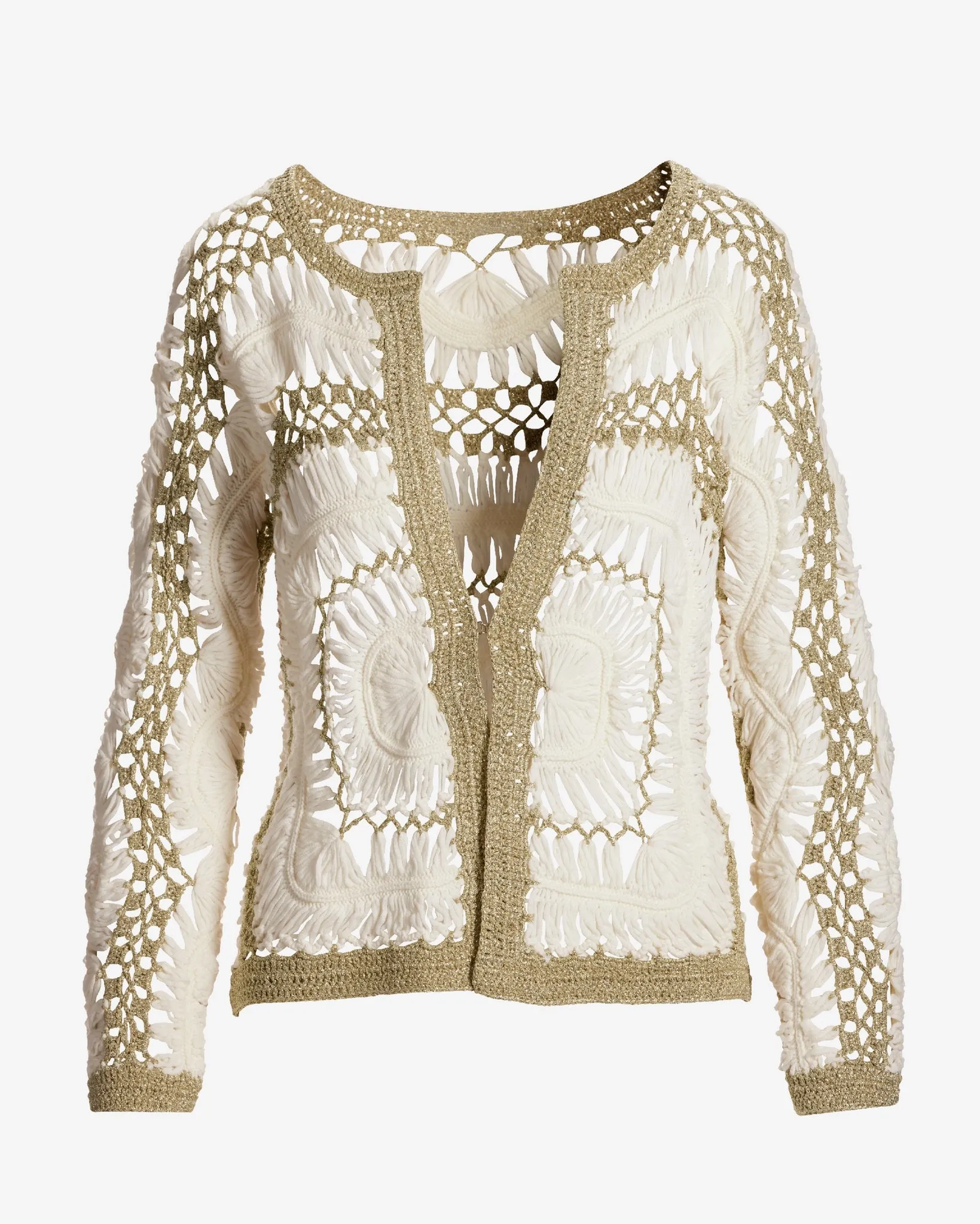 Crochet Sweater Cardigan Off White/Gold sold by Boston Proper product image thumbnail 2