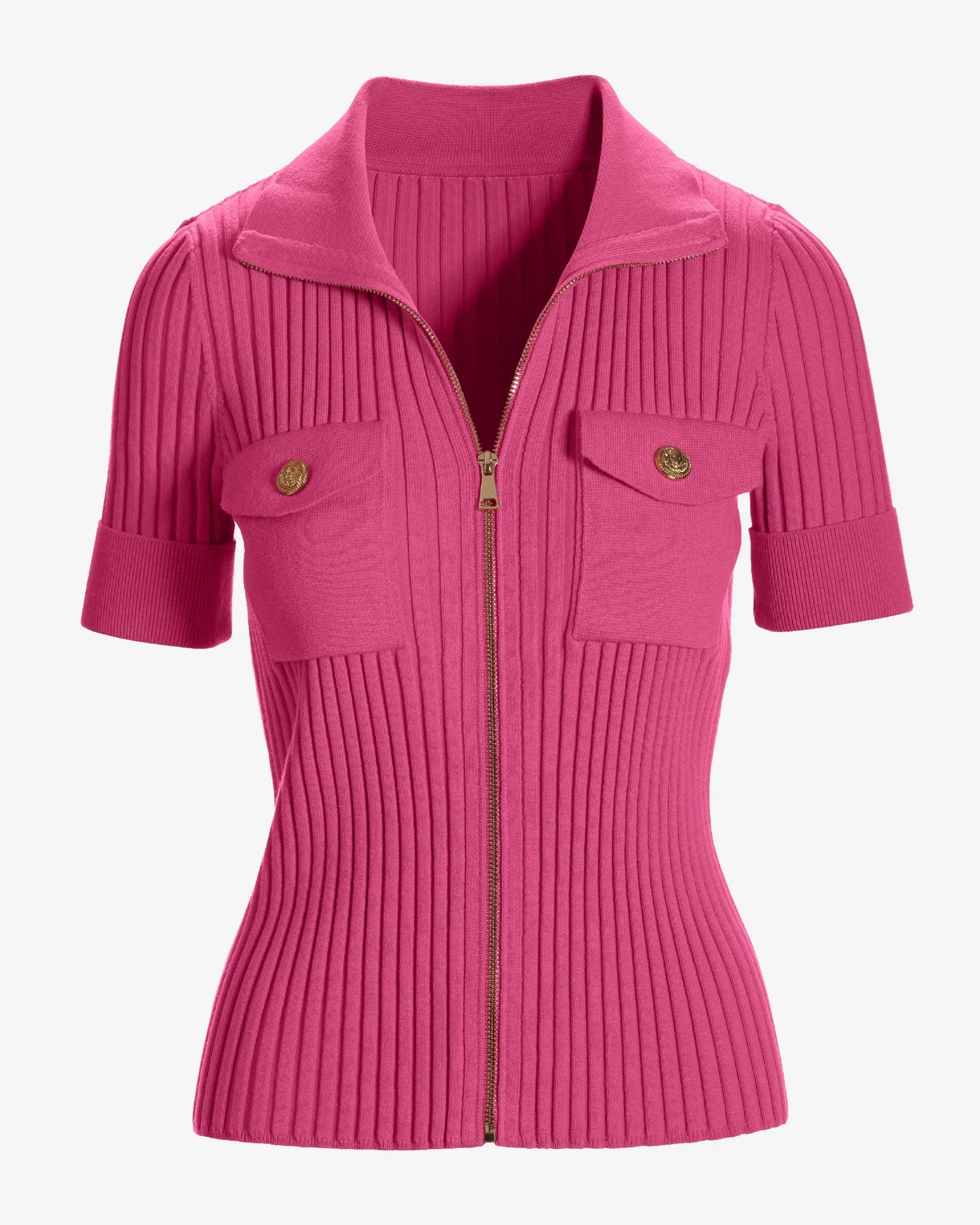 Wide Rib Zip Up Sweater Top Shocking Pink sold by Boston Proper product image thumbnail 2