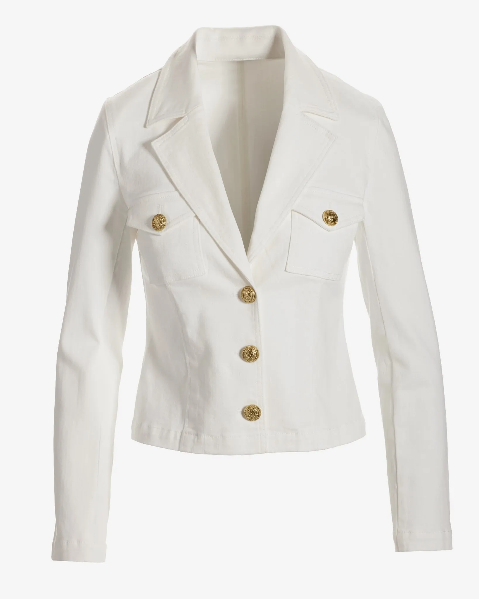 Modern Length Crest Button Luxe Denim Jacket White sold by Boston Proper product image thumbnail 2