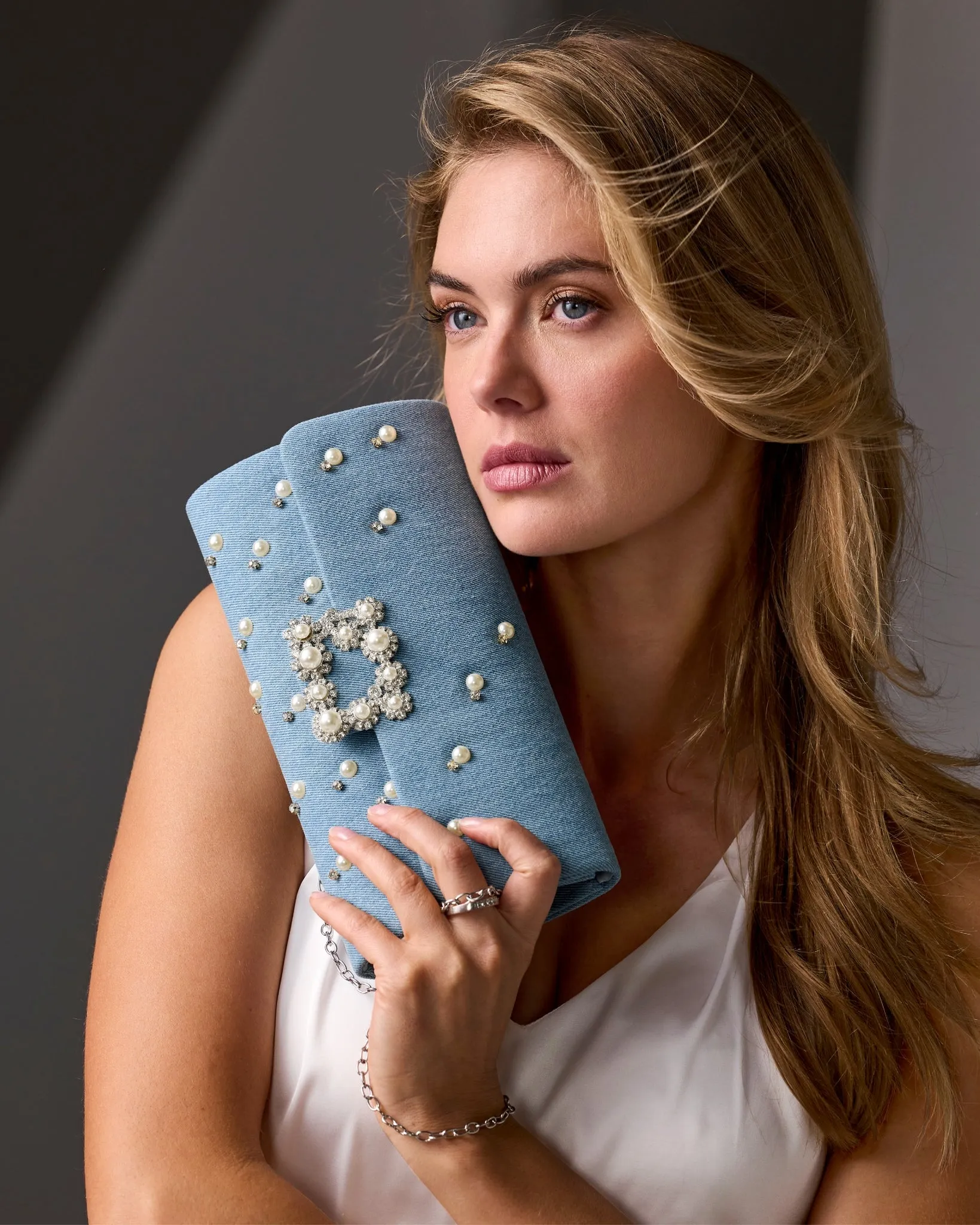 Denim Rhinestone Clutch Blue Denim sold by Boston Proper product image thumbnail 2