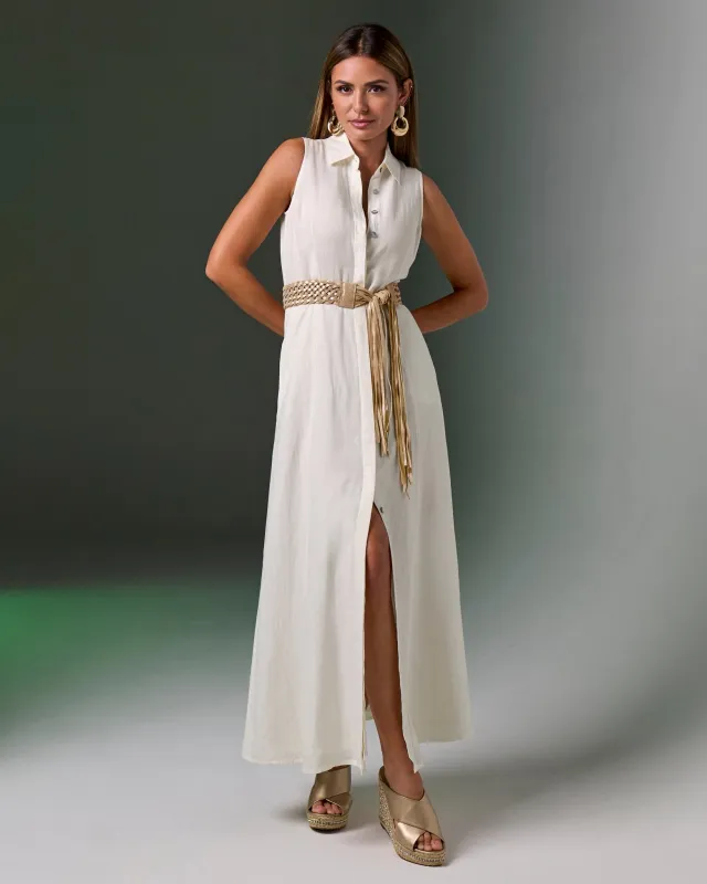 Sleeveless Linen Maxi Shirt Dress Off White sold by Boston Proper