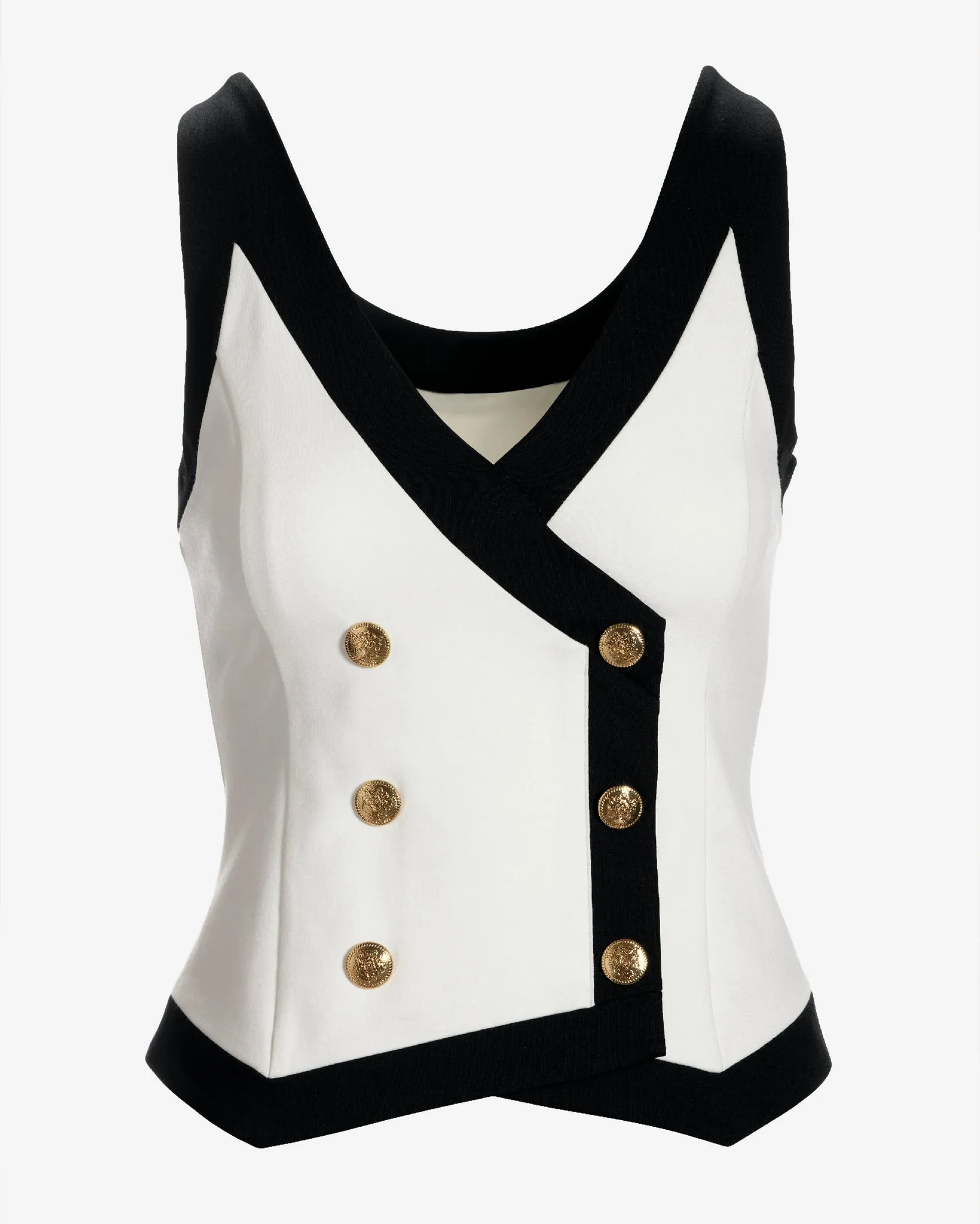 Color Block Button Detail Knit Top White/Black sold by Boston Proper product image thumbnail 2