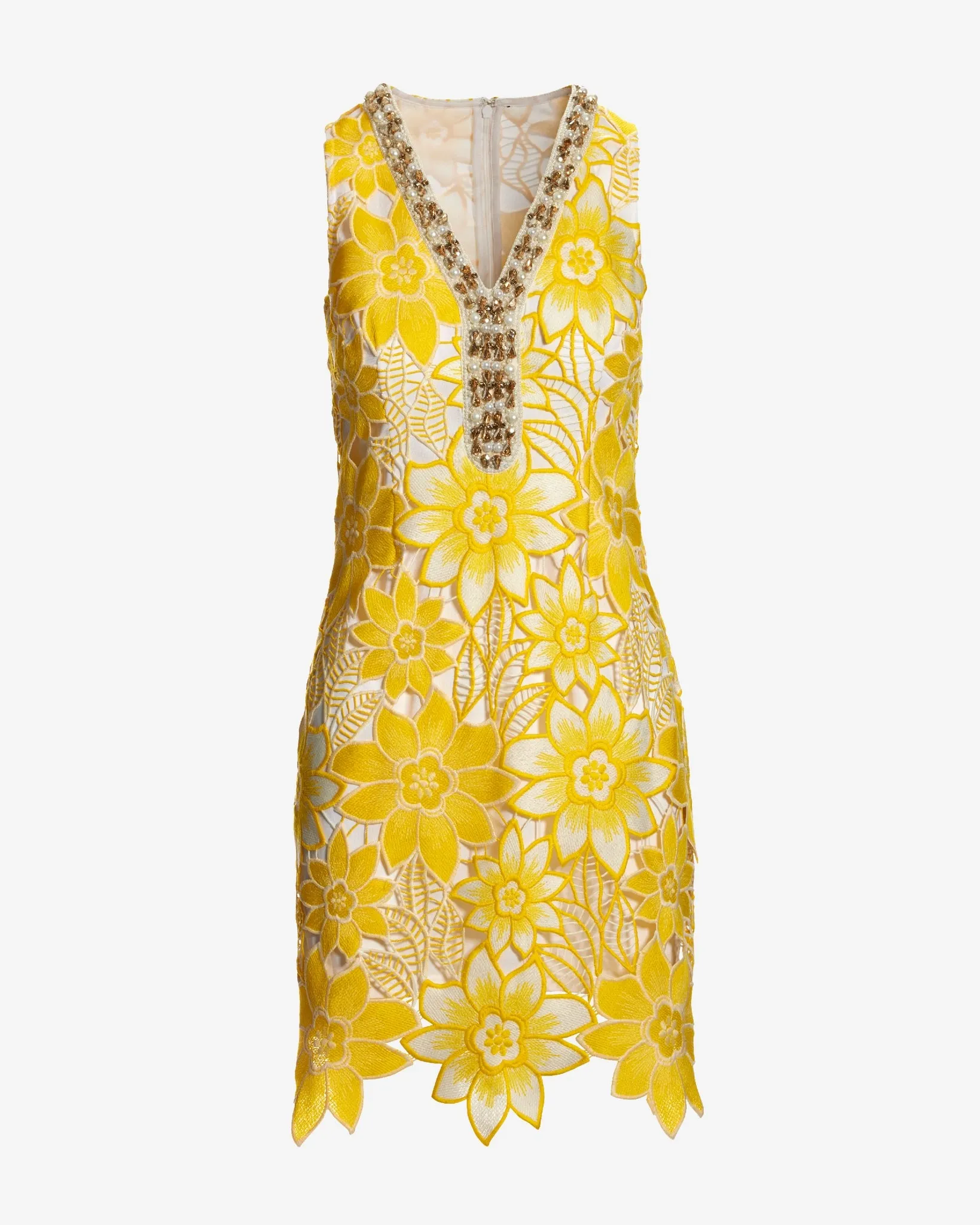 Embellished Neckline Two Tone Lace Shift Dress Yellow Multi sold by Boston Proper product image thumbnail 2