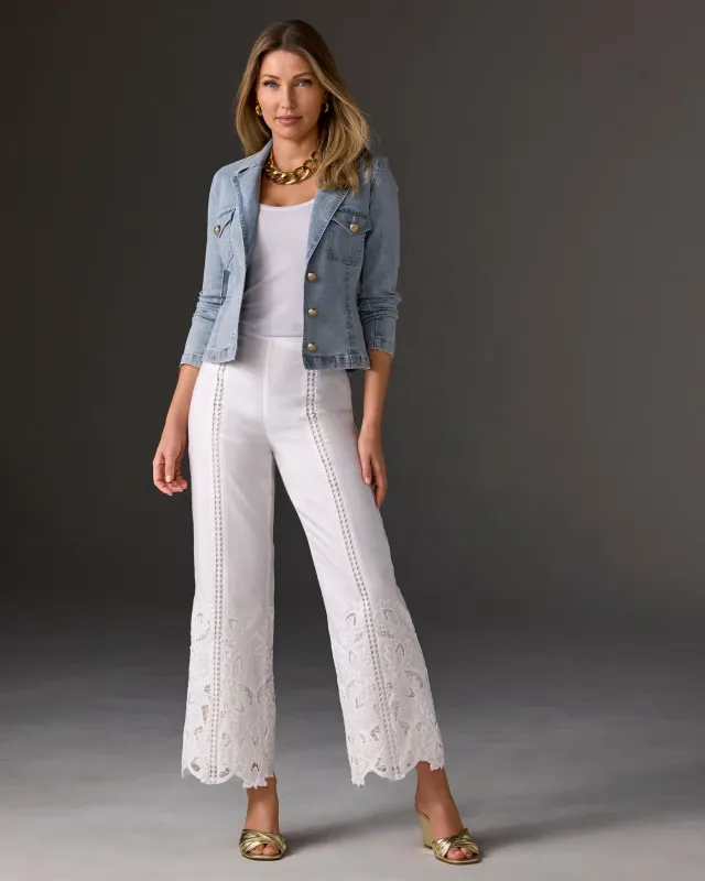 Malibu Floral Eyelet Scallop Pant White sold by Boston Proper