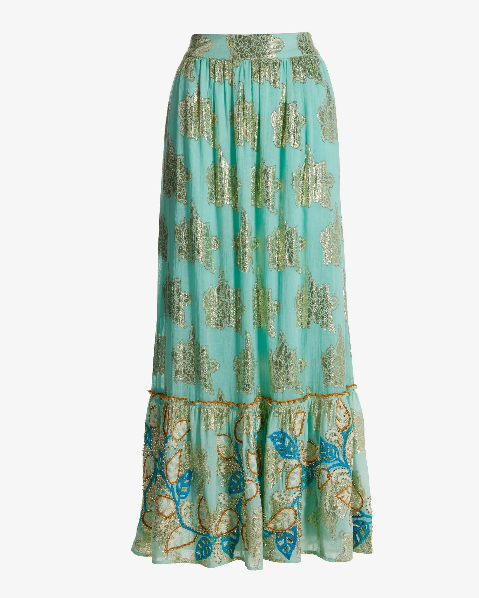 Embroidered Gold Metallic Maxi Skirt Light Blue Multi sold by Boston Proper product image thumbnail 2