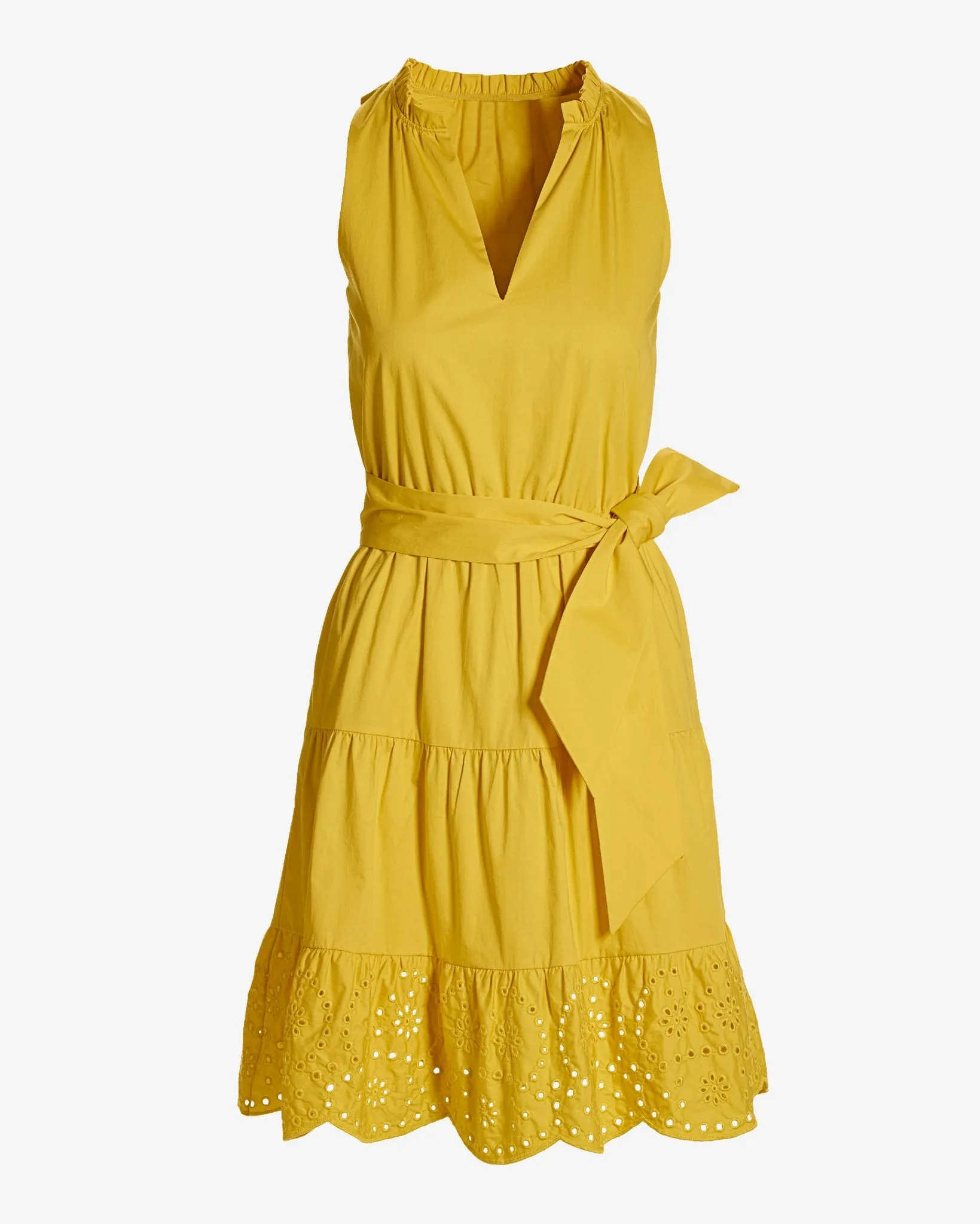 Tie Waist Tiered Fit and Flare Poplin Dress Lemon Drop sold by Boston Proper product image thumbnail 2