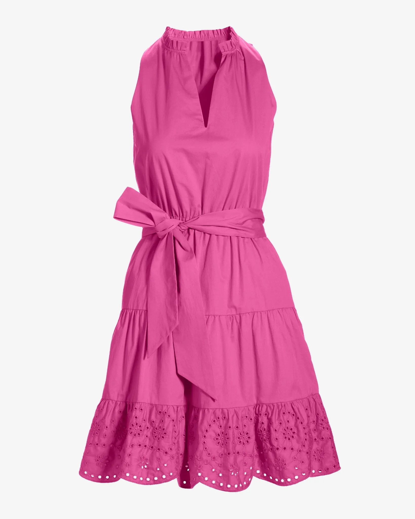 Tie Waist Tiered Fit and Flare Poplin Dress Shocking Pink sold by Boston Proper product image thumbnail 2