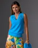 Beyond Travel Sleeveless Stand Collar Blouson Top Malibu Blue sold by Boston Proper