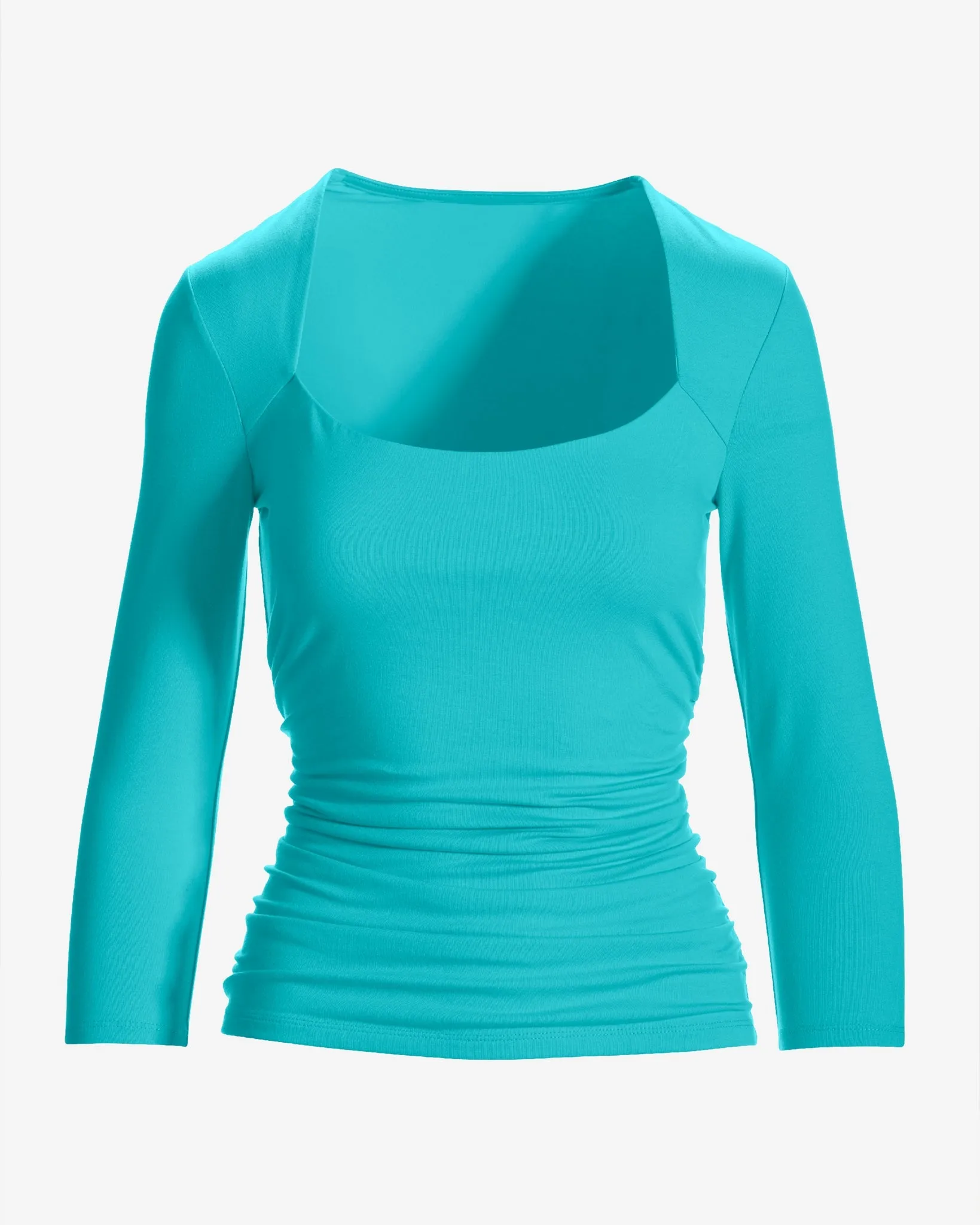 So Sexy Ruched 3/4 Sleeve Scoop Neck Top Blue Radiance sold by Boston Proper product image thumbnail 2