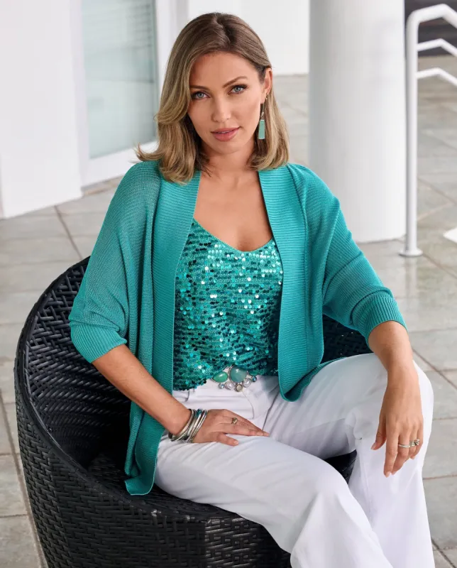 Short Effortless Cardigan Sweater Blue Radiance sold by Boston Proper